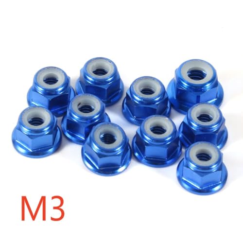 Insert Lock Nuts – Aluminum Alloy Hex Flanged Nylon Lock Nuts,Avoid Loosening Hardware Fasteners for RC Car Truck Crawler Wheels(M4,Black)(Blue-M3) - color: Blue-M3