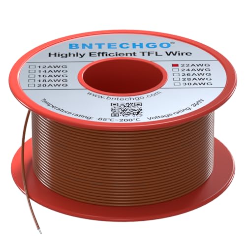 BNTECHGO 22AWG FEP Teflon Coated Wire Orange 50ft Tin-Plated Copper | 22 Gauge Strands Wire High-Temp FEP Insulation, -65°C to 200°C Rated, Aerospace Wiring, Medical Wiring, Scientific Equipment - size: 50ft Orange