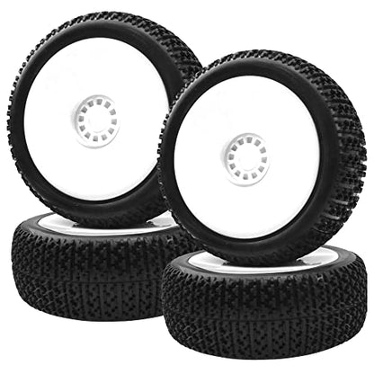 ShareGoo OD 4.52" 1/8 RC Buggy Rubber Tires Tyre w/Plastic Rim 17mm Hex Compatible with Arrma Kyosho Exceed RC Traxxas Redcat HSP HPI 1/8 Scale Off Road Car Buggy (White) - color: White