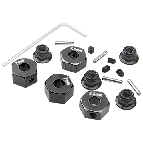 ShareGoo Aluminum 12mm Hex Wheel Hubs Hex Adapter & Flanged Lock Nuts Compatible with Traxxas 2WD Slash Rustler Stampede 1/10 RC Car (Black) - color: Black