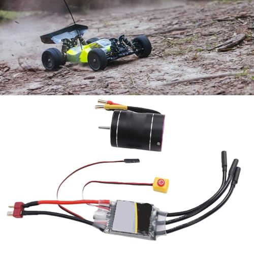 RC Brushless Motor ESC Combo, CNC Aluminum Heatsink 4300KV Motor with 75A ESC, 2S to 3S for 1 10 RC Cars Boats Trucks Racing Hobby Users