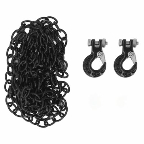 RC Car Tow Hook and Trailer Chain Set, Metal Recovery Style Scale Accessory for 1/10 RC Crawler SCX10 D90 D110 TF2 TRX4 - color: Black