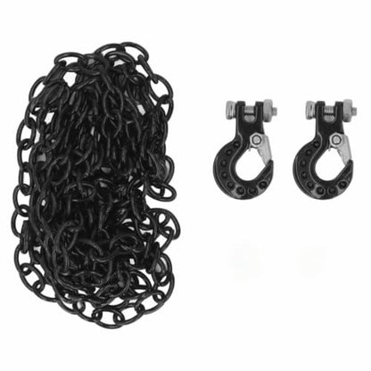 RC Car Tow Hook and Trailer Chain Set, Metal Recovery Style Scale Accessory for 1/10 RC Crawler SCX10 D90 D110 TF2 TRX4 - color: Black