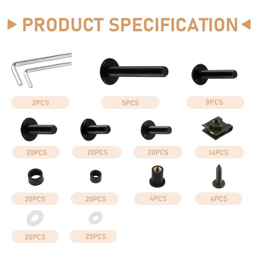 177PCS Motorcycle Fairing Bolt Kit, M5 M6 Stainless Steel Motorcycle Windscreen Screws Fasteners Fairing Bolts Nut Clips Kits, Universal Fairing Bolts Nut Clips Kit for Most Motorcycles