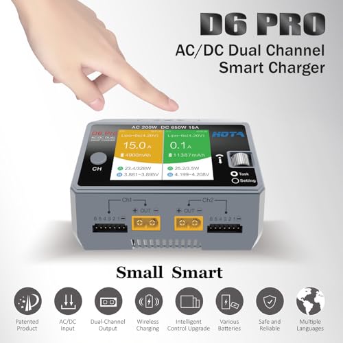 HOTA D6 Pro Lipo Battery Charger AC200W DC650W Dual Channel 15A Smart Balance Battery Charger for LiIon/LiHV/NiCd for RC Car Drone Parts