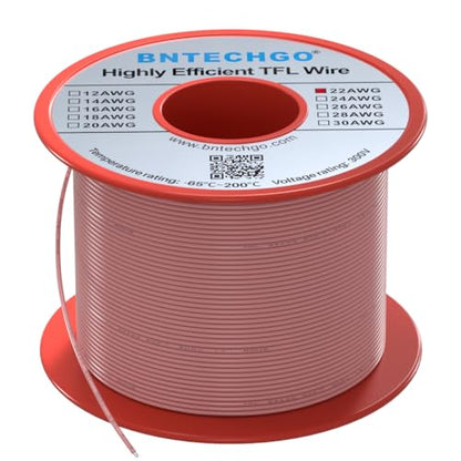 BNTECHGO 22AWG FEP Teflon Coated Wire Pink 100ft Tin-Plated Copper | 22 Gauge Strands Wire High-Temp FEP Insulation, -65°C to 200°C Rated, Aerospace Wiring, Medical Wiring, Scientific Equipment - size: 100ft Pink