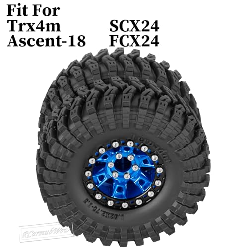 RC 1.3 Beadlock Wheels and Tires Single & Dually for 1/18 TRX4M Ascent-18,1/24 SCX24 FCX24 RC Crawler Car,Aluminium & Brass 1.3 Rims w/All Terrain Rubber Tire,4pcs,Navy Blue w/Black - color: Navy Blue(4pcs)