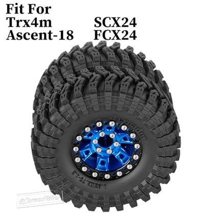 RC 1.3 Beadlock Wheels and Tires Single & Dually for 1/18 TRX4M Ascent-18,1/24 SCX24 FCX24 RC Crawler Car,Aluminium & Brass 1.3 Rims w/All Terrain Rubber Tire,4pcs,Navy Blue w/Black - color: Navy Blue(4pcs)