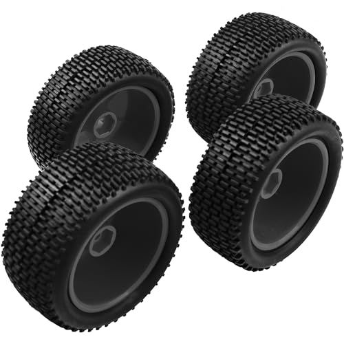OD 88mm/3.46" Rubber Tire Front Rear Tyre & Plastic Wheel Rims 12mm Hex Hub Compatible with Redcat Tornado Shockwave HPI HSP Kyosho Losi 1/10 Scale Off Road Buggy (Black) - color: Black