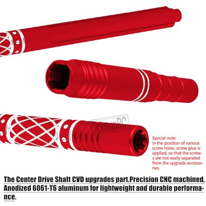 Upgrades Part Aluminum Center Slider Driveshafts Center Drive Shaft for 1/10 Kraton&Outcast 4X4 4S V2 BLX,Axles CVD Hops Up(Red) - color: Red(for 1/10)