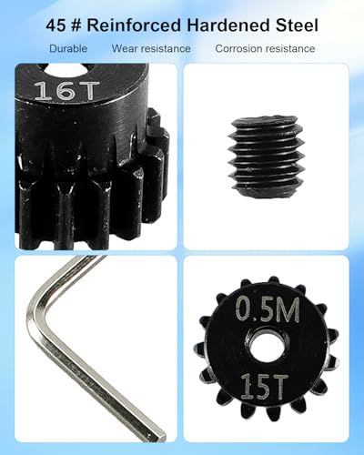 Rc Pinion Gear Set 13T 14T 15T 16T 0.5M 2mm Fit for 1/18 Hobbyplus | Compatible with FUR-2411 FUR-2412 FUR-2413 FUR-2414 CR-18P EVO PRO, with Hex Key
