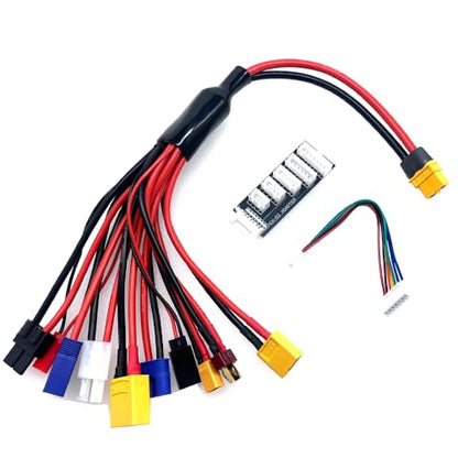 RC Car Li-Polymer Battery Charger Adapter Connector Splitter Cable 10 in 1 Octopus Conversion Cable XT60H Plug Leads Conversion Cable with 2-6S Expansion Plate