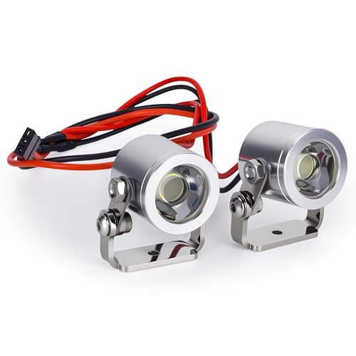 AMK 1/10 RC Crawler LED Lights, 2Pcs 3W Aluminum Headlights Spotlight, 5-12V RC Light Kit with Receiver or 2S/3S Power for Axial SCX10 90046 RC4WD D90 TRX4 TRX6 DIY Upgrade Accessories (Silvery) - color: Silvery