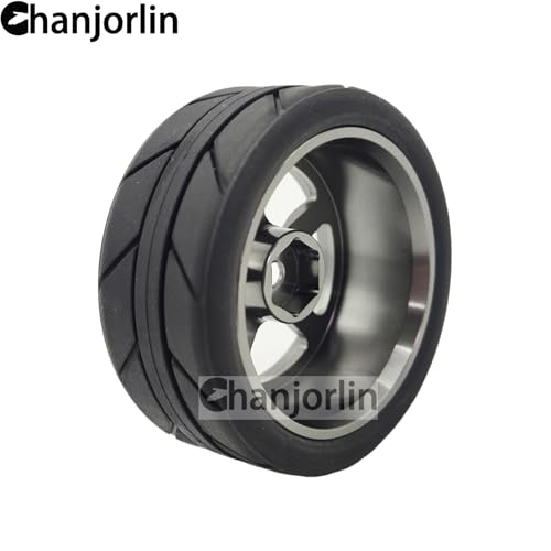 1/10 On Road Racing Tires And 5-Spoke Aluminum Wheels 12mm Hex OD 2.56" RC Touring Tyres For 1:10 Rally Street Drift Car Tamiya TT01 TT02 XV01 A959 PTG2 KYOSHO HSP Traxxas 4PCS (Titanium) - color: Titanium