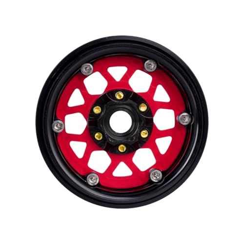 4pcs CNC Aluminum 1.9 Beadlock Wheel Hub Rim for 1/10 RC Crawler Car SCX10 RC4WD D90 TRX4 Capra VS4-10 CC01 LCG Tires Upgrades (Red) - color: Red