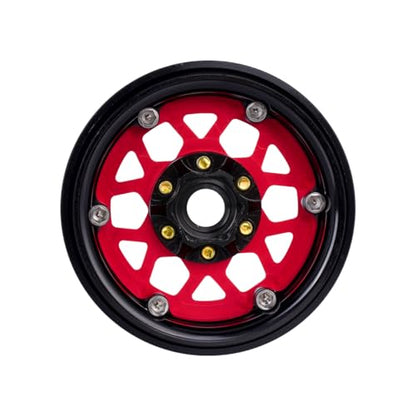 4pcs CNC Aluminum 1.9 Beadlock Wheel Hub Rim for 1/10 RC Crawler Car SCX10 RC4WD D90 TRX4 Capra VS4-10 CC01 LCG Tires Upgrades (Red) - color: Red