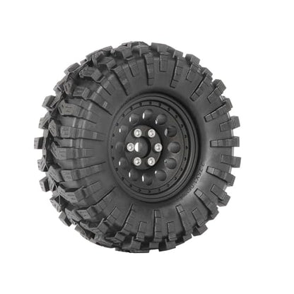 1.3” All-Terrain Tire and Wheel Set, Metal Beadlock 5mm & 7mm Hex Wheels for SCX24 TRX4M 1/12 1/14 1/18 1/24 RC Crawler Car (A, Black) - color: A, Black