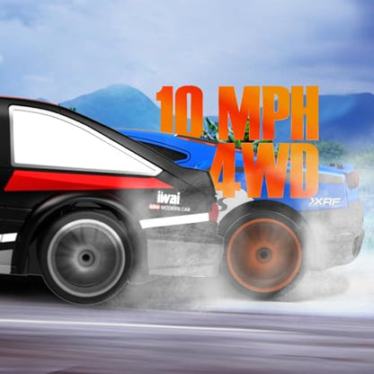 RACENT 1:24 Mini RC Drift Car, 10MPH 4WD Remote Control Car with LED Light, Racing and Drifting Wheels, 2 Rechargeable Batteries, Perfect Toy for Boys, Girls, Kids (Black) - color: Black, size: 1:24 Scale