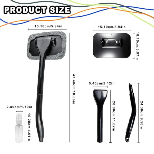 Car Windshield Cleaner Tool, Microfiber Windshield Cleaning Tool with 4 Soft Pads Rotatable Head Cleaning Kit Spray Bottle, Car Accessories Auto Glass Cleaner for Windows