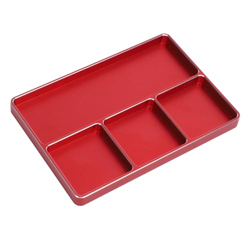 4 Grids RC Repair Screw Tray, Aluminum Alloy Magnetic Storage Organizer RC Repair Screw Tray Screws Holder Plate with Magnetic Design for RC Car Airplanes (Red) - color: Red