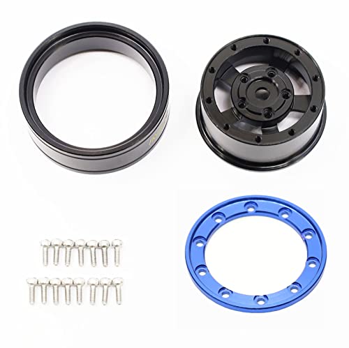 MRC 1.0 Beadlock Wheel 4PCS CNC Aluminum Wheels Rims Upgrade for 1/24 RC Crawler Car Axial SCX24 C10 Jeep Betty (Black-Blue) - color: Black-Blue