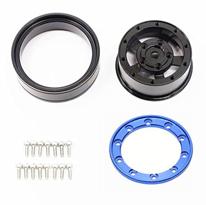 MRC 1.0 Beadlock Wheel 4PCS CNC Aluminum Wheels Rims Upgrade for 1/24 RC Crawler Car Axial SCX24 C10 Jeep Betty (Black-Blue) - color: Black-Blue