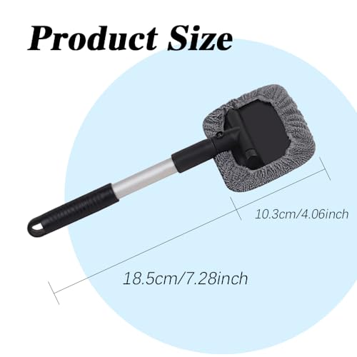 Car Windshield Cleaning Tool with Reusable Cloth Pad & Long Handle | Microfiber Window Cleaner, Universal Car Accessories Auto Glass Wiper Kit for Interior & Exterior Cleaning