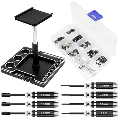 OGRC 7 in 1 Multifunctional RC Car Work Stand RC Repair Stand with 7Pcs Screwdrivers and 1/24 RC Screw Kit for AXIAL SCX24 AX24 1/24 RC Car (Black)