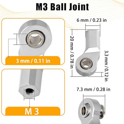 6PCS M3 Tie Rod End Joint Bend Ball Head Holder Linkage Aluminum 4.8mm Ball Cup Compatible with 1/10 Axial SCX10, Traxxas TRX-4, Tamiya CC01, Redcat Gen7, HSP RC Crawler/Trucks (Silver) - color: White