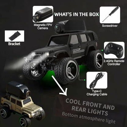 1:64 Scale 4WD Alloy Mini RC Crawler Car with FPV Camera, 2.4GHz RTR Off-Road Mini Desktop RC Drift Car with LED Lights, Adjustable Speed Dual Mode, Model Vehicle Toy Gift for Adults Kids - color: Black