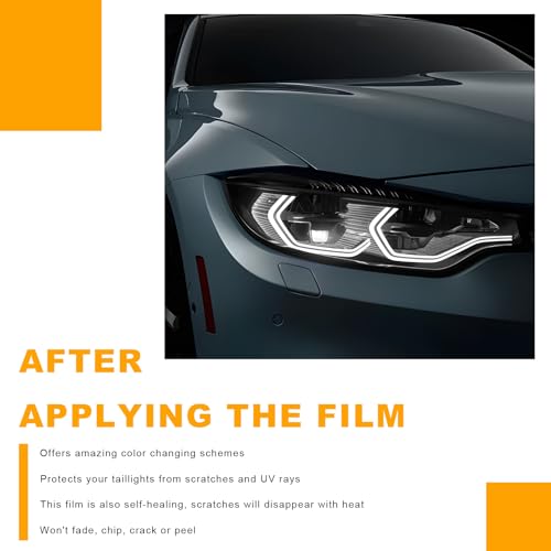 Car Headlight Vinyl Film, 48"×11.8" Self-Adhesive Car Headlight Tint Sticker with Squeegee & Cutter, Waterproof Wrap Film Roll for Vehicle Headlights Taillights Fog Lights (Light Black) - color: Light Black