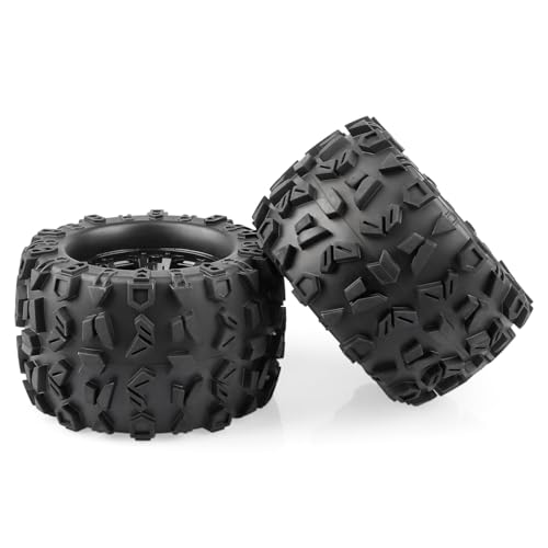 4-Pack 1/8 Monster Truck Tires 3.8 Tires Mounted 17mm Hex Solid 6-Spoke Wheels OD 170mm for 1/8 Arrma 6S Traxxas Summit ERveo Redcat HPI JLB Cheetah RC Off-Road Car (Front and Rear)