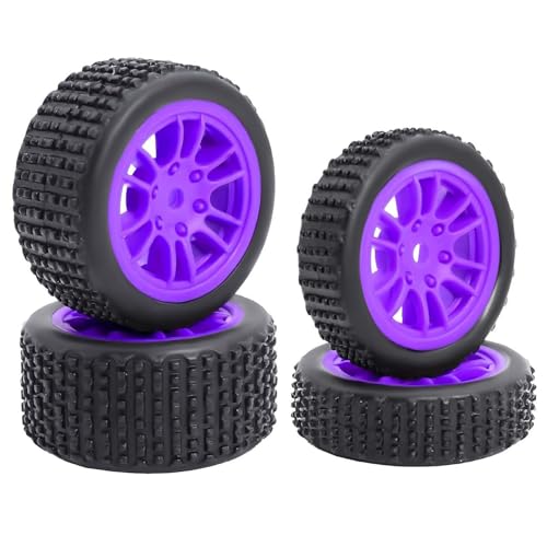 4PCS Pre-Mounted Pin Buggy RubberTires and Wheel Rims Set 7MM Hexagon for 1/24 Losi Micro-B RC Car Upgrades Parts (Purple) - color: Purple