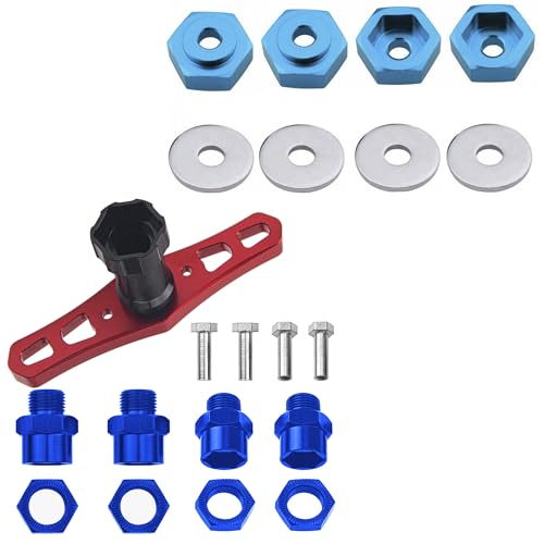 Metal 12mm to 17mm Wheel Hex Adapter Adaptor Converter & 17mm Wheel Hex Wrench & 12mm to 17mm Wheel Hex Drive Hub Adapter 15mm Offset Extension