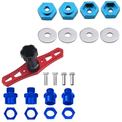 Metal 12mm to 17mm Wheel Hex Adapter Adaptor Converter & 17mm Wheel Hex Wrench & 12mm to 17mm Wheel Hex Drive Hub Adapter 15mm Offset Extension