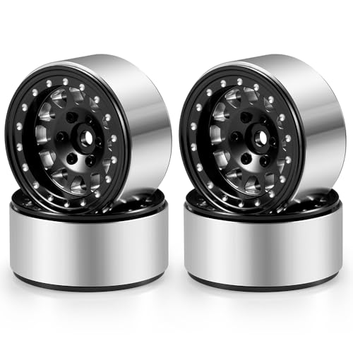 RCLIONS Aluminium 1.3" RC Beadlock Wheel Hub Rims for 1/24 1/18 TRX4M AXIAL SCX24 RC Crawler Car Upgrade Parts (Black) - color: Black
