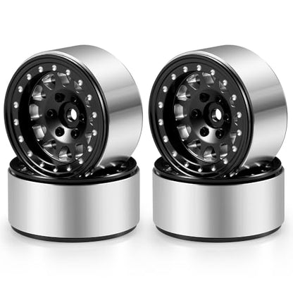 RCLIONS Aluminium 1.3" RC Beadlock Wheel Hub Rims for 1/24 1/18 TRX4M AXIAL SCX24 RC Crawler Car Upgrade Parts (Black) - color: Black