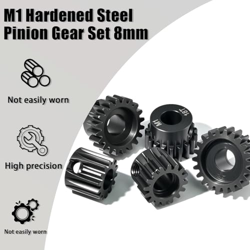 M1 8mm Steel Pinion Gear Set 14T 16T 18T 20T 22T with Laser-Engraved Tooth Count for 1/5 X-Maxx Rc Model Car Buggy Truck Replacement Mod 1 Gear Compatible with Brushed & Brushless Motors 5 Pcs - size: M1-8-14T-16T-18T-20T-22T