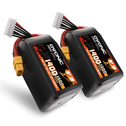 OVONIC 130C 6S 1400mah Lipo Battery 22.2V Pack with XT60 Plug for FPV Racing（2pcs）