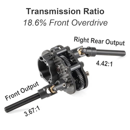 Carbon Fiber OD-3 Transmission Overdrive Gearbox 18.6% Front OD | Right Side Motor Forward Mounting, Fits 48P Pinions from 9T to 17T, with Aluminum Axial 3 Gear Adapter Plate