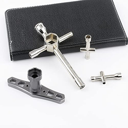 4pcs Mini 4-Way & 6-Way Cross Sleeve Wrenches & Aluminum Hex Nut Driver Bolts Tool Kit 5.5mm 7mm 8mm 10mm 12mm 17mm for 1/8 1/10 RC Car Remote Control Boat Helicopter Drone Robot