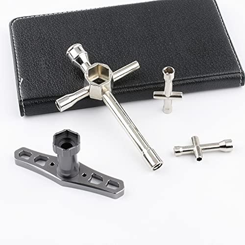 4pcs Mini 4-Way & 6-Way Cross Sleeve Wrenches & Aluminum Hex Nut Driver Bolts Tool Kit 5.5mm 7mm 8mm 10mm 12mm 17mm for 1/8 1/10 RC Car Remote Control Boat Helicopter Drone Robot
