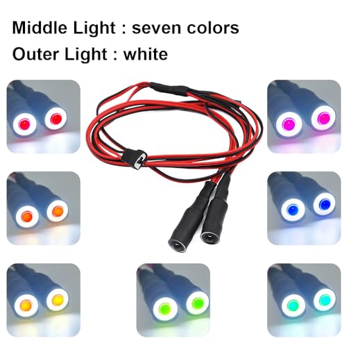RC Car 2 LEDs Angel Eyes & Demon Eyes LED Light Headlights 10mm Outer Diameter Lamp for 1/10 RC Model Car Crawler Truck Racing Car Headlamps (Inner Multicolor+Outer White) - color: Inner Multicolor+Outer White