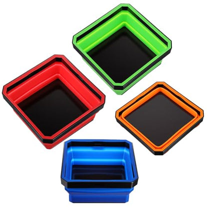 4 Pcs Foldable Magnetic Parts Tray, 4.25 Inch Square Foldable Silicone Tool Organizer with Dual-Sided Magnetic Base, for Screws, Bolts, Nuts, and Small Metal Parts Storage In 4 Colors