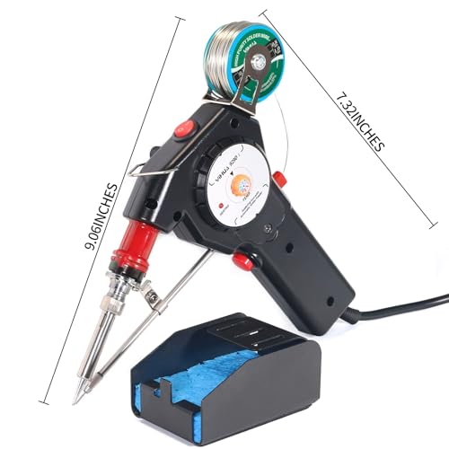 YIHUA 929D-I Motorized Automatic Feed Soldering Gun with Variable Precise Temp (392-842°F), On-off Switch, Temp Adjustment Dial for Single-Handed soldering work, Wire Splicing, Wire-to-switch - color: Red