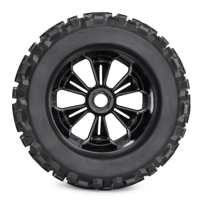 17mm Hex RC Wheels and Tires 2PCS RC Truck Buggy Preglued Tires Wheels for 1/8 1/10 Scale Arrma Kraton Notorious Outcast Typhon 6S 4S 3S Traxxas Maxx T Maxx Sledge Revo Upgrade Parts