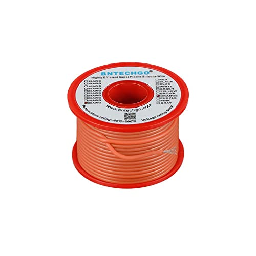 BNTECHGO 30 Gauge Silicone Wire Spool 50 ft Orange Flexible 30 AWG Stranded Tinned Copper Wire | Flexible 30 AWG Stranded Wire Silicone Rubber Insulation For RC Models, Drone, Robot, LED Lighting Systems, 3D Printer, DIY - size: 30 gauge silicone wire 50f