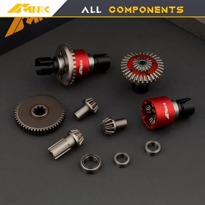 Alloy Front Rear Differential Diff & Spur Input Gear Kit for HyperGO 1/16 H16BM H16PL H16GT H16DR 16207 16208 16209 16210 1/14 H14BM 14209 14210 14301 14303 Upgrades Part Red - color: Red