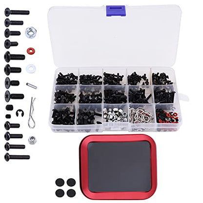 532pcs RC Screw Kit Universal Metal Hardware Fasteners Assortment Set with Screw Tray for 1/8 1/10 1/12 1/16 Scale Traxxas Axial Arrma Redcat Losi HPI RC Cars Trucks Crawlers