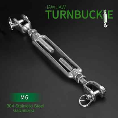 6PCS M6 Jaw Jaw Turnbuckle Stainless Steel Jaw and Jaw Turnbuckle, Jaw Jaw Closed Body Marine Turnbuckle, Durable for Wire Rope Cable (M6, Jaw & Jaw) - style: Jaw & Jaw-M-6